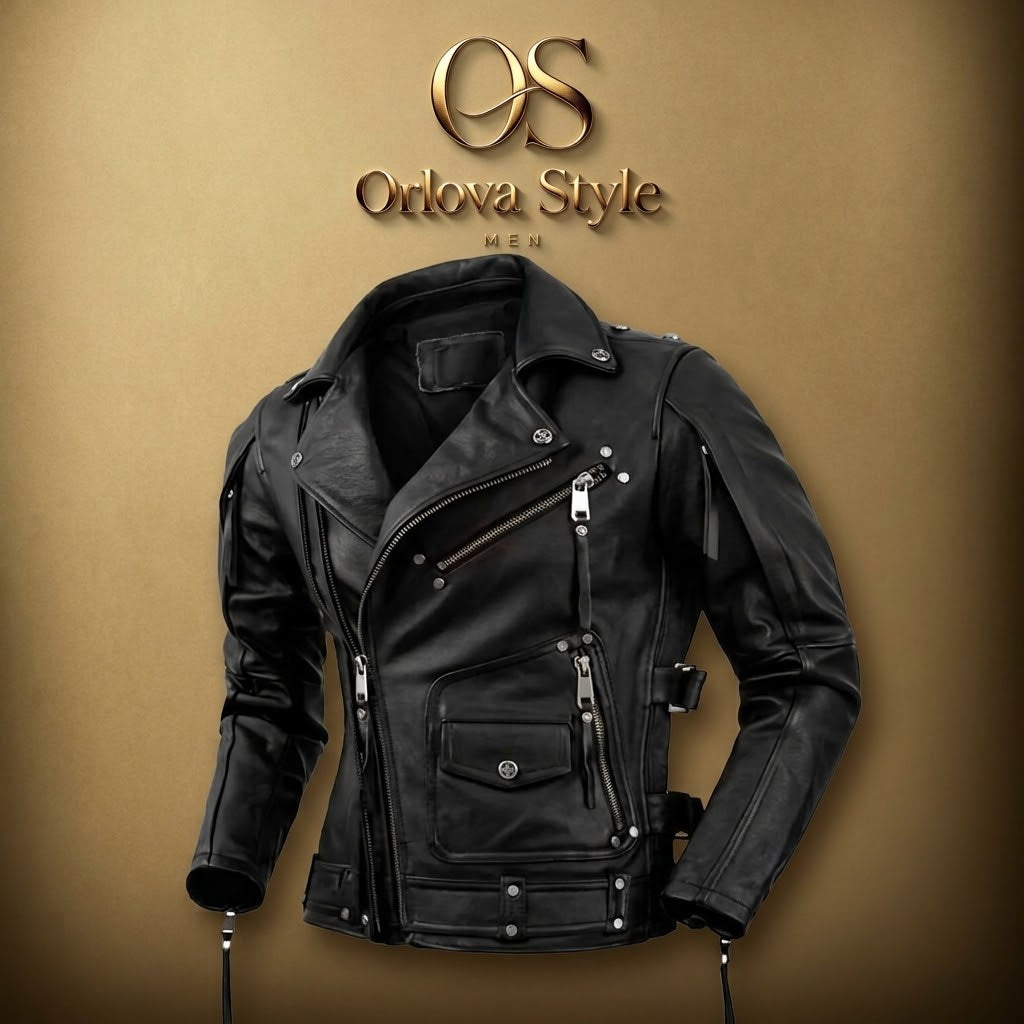 ORLOVA MEN Signature Buffalo Leather Biker Jacket
